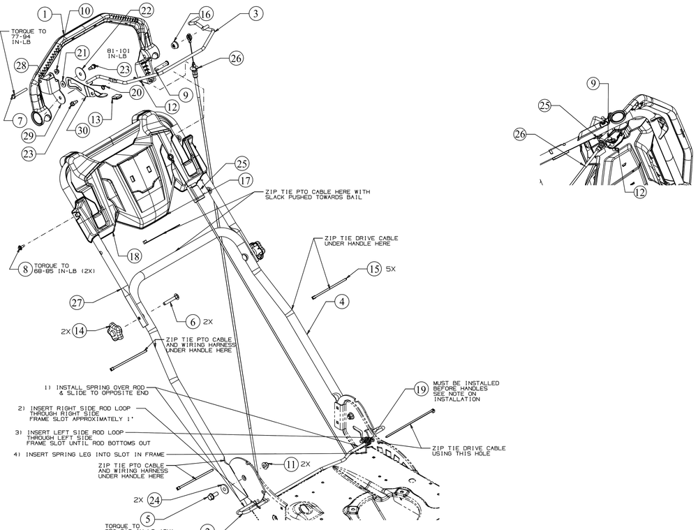 Handle Diagram and Parts List for CC600 (12ACW62R710)(2016) Cub Cadet Lawn Mower